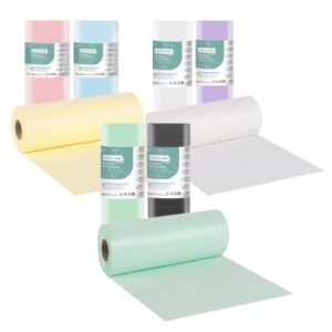 Assorted pastel tissue paper rolls with matching sheets for gift wrapping or crafts on a white background