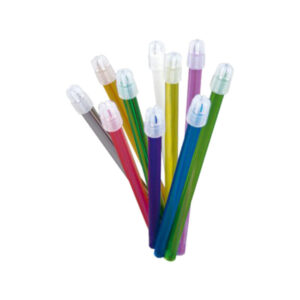 Set of colorful gel pens with translucent barrels and white caps arranged together