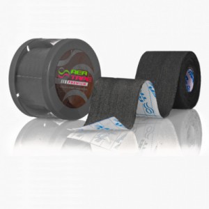 Set of three tape rolls with loose adhesive strips on a white reflective surface.