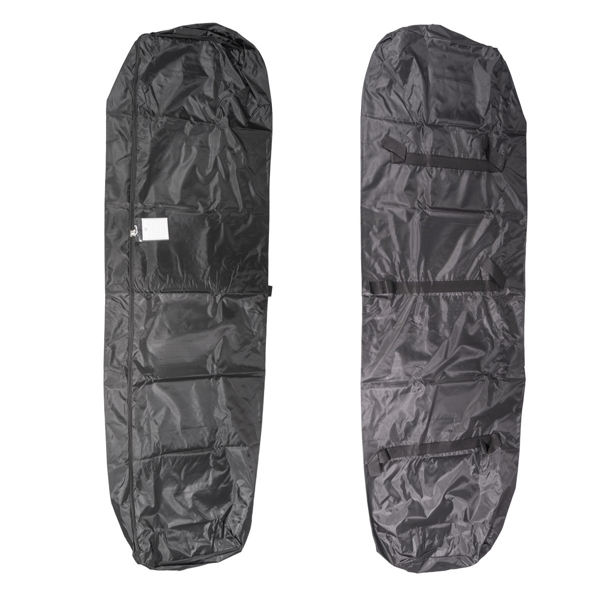 Two long, padded black equipment bags laid flat with zippers and carrying straps.