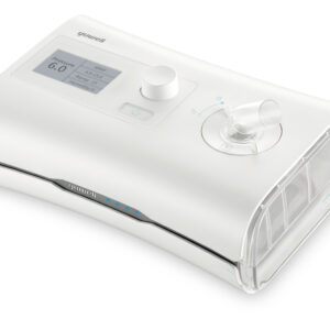 White CPAP machine with a control knob, display panel, and a clear humidifier/canister on the right; brand 'yuwell' visible.