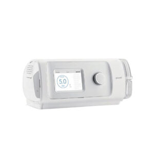 White Yuwell home respiratory device with LCD screen and circular control knob on the front panel.