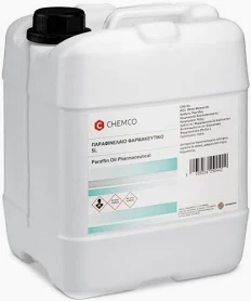 White plastic chemical container with a black cap and handle; label shows hazard symbols.