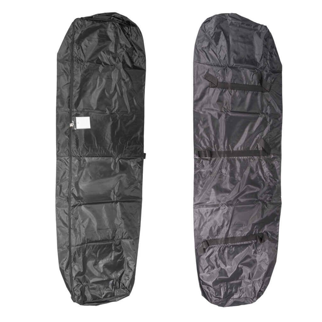 Two long, padded black equipment bags laid flat with zippers and carrying straps.