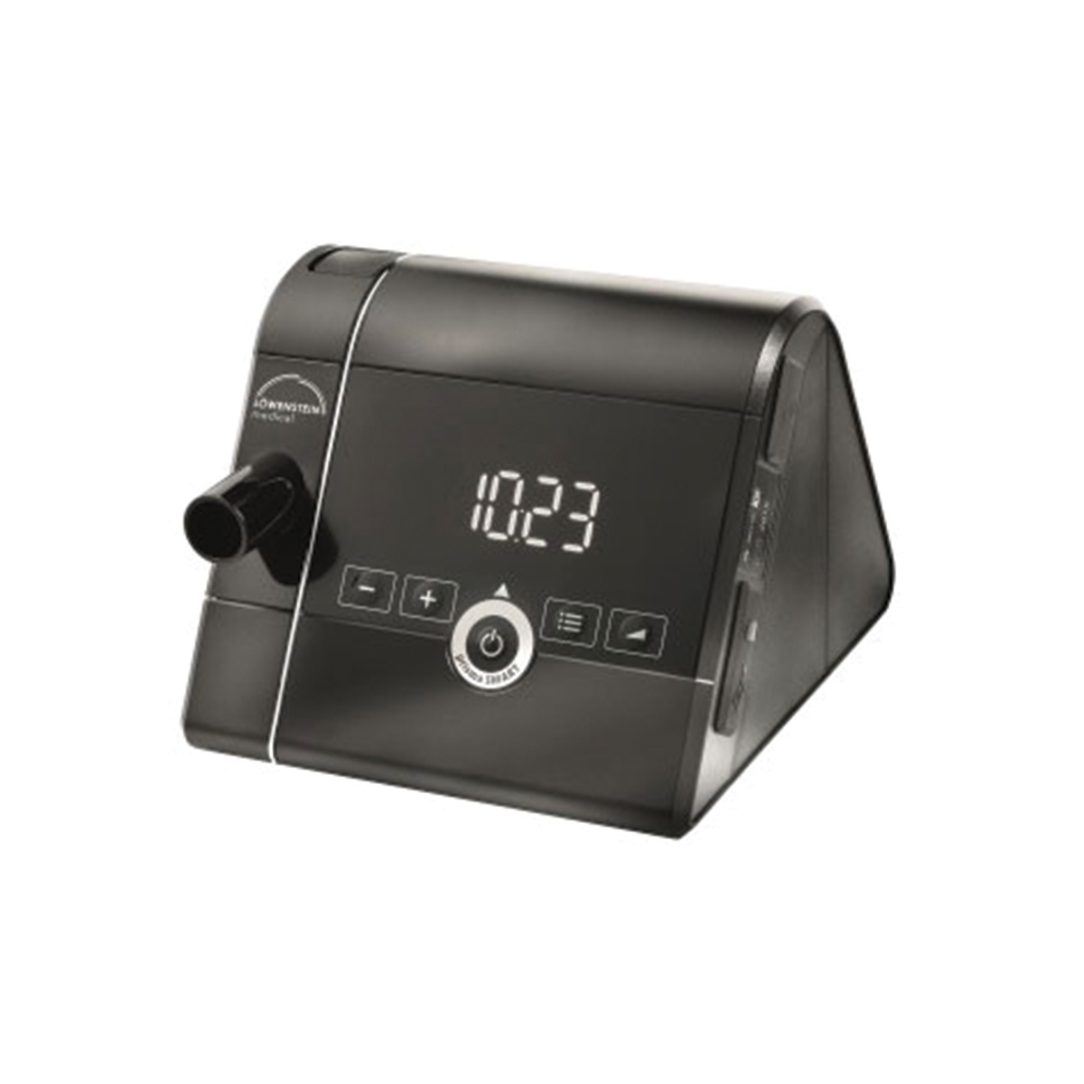 Compact currency counter with digital display and control buttons on a black angled device.